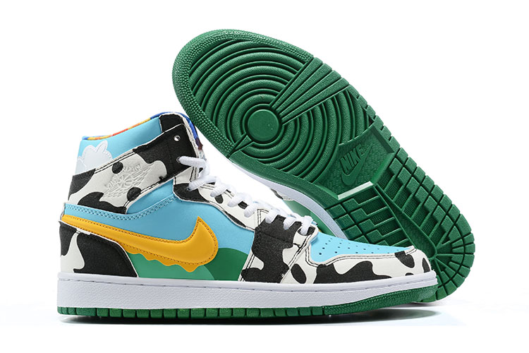 New Air Jordan 1 GS Cow Print Jade Blue Green Shoes